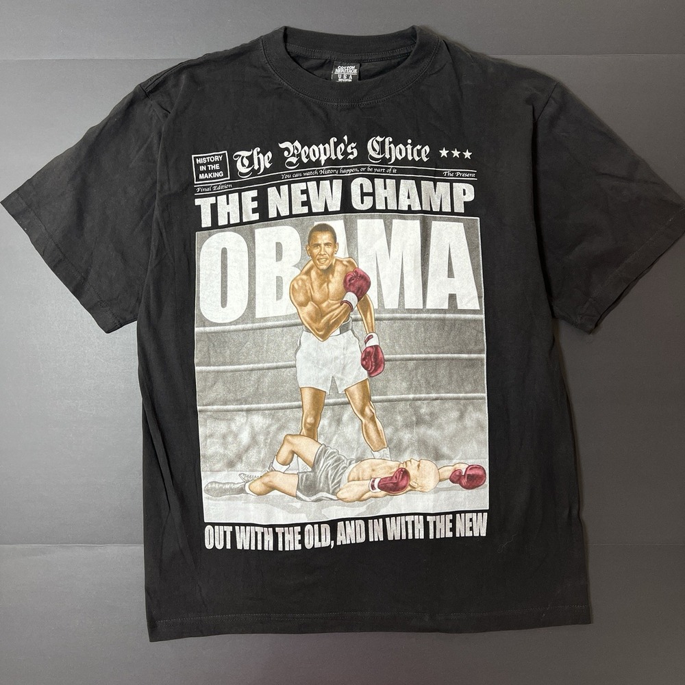 Vintage Obama The Champ Boxing Tshirt Men's  Large Black 2000s  USA Made Rap Tee